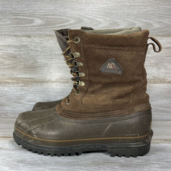 Rocky Men’s Thinsulate 200 Grams Brown Leather Winter Boots Size 10 - Picture 1 of 9